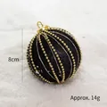 8cm matte black Christmas ball with spiral gold bead chain and hanging hook - Black Beaded String Ball