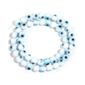 White Millefiori evil eye beads for DIY jewelry making with blue and black accents - 10mm (Aperture 1.3mm) / White+Black+Blue