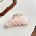 Pink and white marble acetate hair claw clip with gold Barrette la France lettering - Sakura Pink