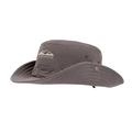 Dark grey cotton outdoor wide brim sun hat with adjustable drawstring and mountain logo - 58cm / Gray