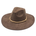 Dunkelbrauner Jazz-Filzhut aus Wildleder-Imitat mit gelbem geflochtenem Quastenband-Detail - M(56-59CM) / Braun (Wildleder)