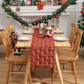 Christmas table runner in festive red fabric featuring intricate sequin tree patterns - Red Brown
