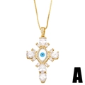 Collana a croce dorata con ciondolo malocchio e brillanti zirconi su catena box - Croce Malocchio (A)