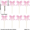 Set of 8 pink polyester ribbon bow cupcake toppers with adhesive backing for parties - Double Layer Pink