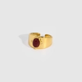 Minimalistischer breiter Goldring mit einem tiefroten ovalen Schmuckstein-Cabochon - Einstellbar Offen / Roter Ovaler Stil (YYR023086-R)