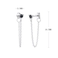 Macro detail of S925 silver chain earrings with 3.3mm black zircon and 18.5mm drop - Silver Plated 925 Silver - Black Zirconia