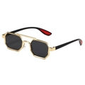 Lunettes de soleil octogonales à double pont avec monture dorée et verres noirs - Monture Dorée Verres Gris