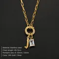Gold-plated stainless steel necklace with letter J charm and rectangle crystal pendant - Letter J