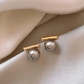 Elegant gold bar stud earrings with grey pearls on white silk, minimalist style - Bar Style (12#)
