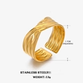 Anello geometrico regolabile in acciaio inossidabile placcato oro con trama intrecciata - Taglia 7 (Regolabile) / Stile Onda Geometrica (ZN111) / Oro