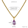 18k gold plated stainless steel necklace featuring a teardrop purple crystal pendant - Deep Purple Zirconia Style (ZN1101G-05)
