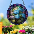 Artistic acrylic hydrangea suncatcher ornament with metal chain in a garden setting - Hydrangea