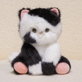 Cute black and white plush cat doll with fluffy faux fur and starry eyes detail - Tuxedo Cat / 24cm