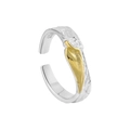 Verstellbarer S925 Silberring mit Hammerschlag-Textur und goldenem Blatt-Akzent - Einstellbar Offen / Silber + 18K Gold