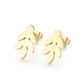 Minimalist leaf-shaped titanium steel stud earrings in polished golden finish - Simple Leaf Style (KLJ578-Z)