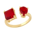 Detail of adjustable gold ring with emerald-cut and pear-cut red gemstones - Adjustable Open / Red