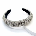 Luxury padded rhinestone headband featuring silver-white crystals and black velvet lining - Silver