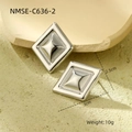 Polished silver geometric diamond stud earrings in stainless steel with 3cm length - Silver Rhombus