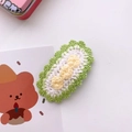 Handmade knitted BB hair clip featuring a green scalloped edge and floral accents - 19-Green Lace Edge