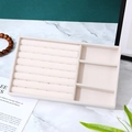 Beige velvet jewelry drawer organizer tray with ring slots and soft texture display - Ring Slots with 3 Grids / Beige