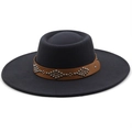 Detailed view of dark grey wool fedora hat featuring brown leather band with metal rivets - M / Dark Gray