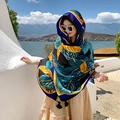 Vibrant tropical leaf print linen shawl with black tassels worn as a hooded wrap - 180*90CM / 39236-Tropical Leaf Contrast