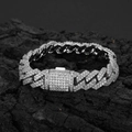 Bracciale cubano argento da uomo con doppia fila di strass diamantati da 12mm - Bracciale 9 Pollici (Lunghezza 22,86 cm) / Argento