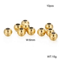 Set di 10 perline dorate in acciaio inossidabile da 6 mm per gioielli e artigianato DIY - Stile Tondo 6mm (KLJ2284-Z) / Confezione da 10 / Oro