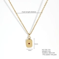 Detail view of 18k gold plated stainless steel necklace with red gemstone pendant specifications - Square Necklace (599-03A) / Necklace (Red Rhinestone with Chain)