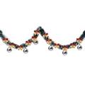Detail of 2m green Christmas garland with white tips, red-gold bows, and silver ornaments - Dark Green White Edge + 6 Silver Balls + 12 Gold-Red Bows
