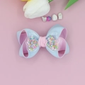 Lazo para el pelo de cinta grosgrain azul y rosa con purpurina en forma de corazón - Azul y Rosa