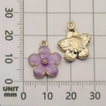 Purple enamel flower pendant with gold edges, 18mm diameter jewelry charm DIY material - Flower 10x12mm