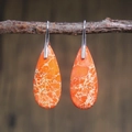 Bohemian orange drop-shaped imperial stone earrings with silver hooks on branch - Solid Orange Teardrop