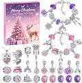 Pink DIY Christmas advent calendar blind box with silver bracelets and unicorn charms - RC468 Elk Style Blind Box / Pink