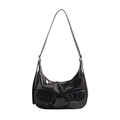 Sac hobo tendance en similicuir noir brillant avec deux poches à rabat sur le devant - Noir