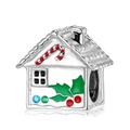Christmas cottage charm in S925 sterling silver with colorful enamel and zircon details - Christmas House