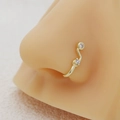U-shaped non-pierced gold nose cuff featuring wavy design with sparkling zircon stones - Gold Double Zircon (E6216-3)