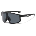 Full black oversized cycling sunglasses with matte frame and integrated grey shield lens - Large Frame Sports Style (3259) / Black Frame Grey Lens