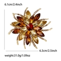 Exquisite golden flower brooch with amber and red rhinestones, size 6.1cm by 6.3cm - Coffee