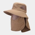 Khaki outdoor sun protection hat with breathable mesh face mask and long neck flap - One Size / Khaki