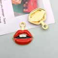 DIY red lips enamel alloy pendant for necklaces and bracelets with gold metal back - 1pc Red Open Lip