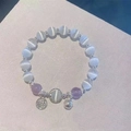 Handmade beaded bracelet with white cat eye stones, purple crystals and Fu lucky charm - S065-imitation Cat's Eye Purple Fortune Talisman Bracelet #sz527
