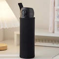 Universal black insulated cup sleeve with lanyard for portable water bottles - Black