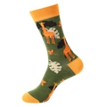 Green and orange cotton crew socks featuring animal giraffe and leaf patterns - Green Giraffe Style (1126)