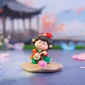 Chinese style tumbler girl doll in green Hanfu playing Ruan on a lotus leaf base - Tang Dynasty Lady Series / Playing Zither (1056-25)