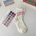 Creamy white ribbed crew socks featuring red 'Honey Color' embroidery for women - One Size / Honey Color Text / White