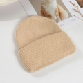 Thick double-layer apricot rabbit fur knit beanie hat for winter warmth and comfort - M (56-58cm) / Beige