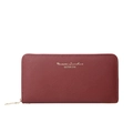 Deep red cross-grain leather long wallet for women with golden zipper and sunshine text - Red