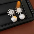 Dettaglio orecchini fiocco di neve argento con zirconi e perle in astuccio di pelle - Argento (Ago in Argento S925)