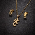 Set gioielli in acciaio inossidabile dorato con collana ciondolo lucertola e orecchini - Geco Dorato (150)